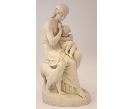 Copeland parian figure group of Ino and Bacchus,   after Louis Auguste Malempre, impressed marks and Ceramic and Crystal Pala