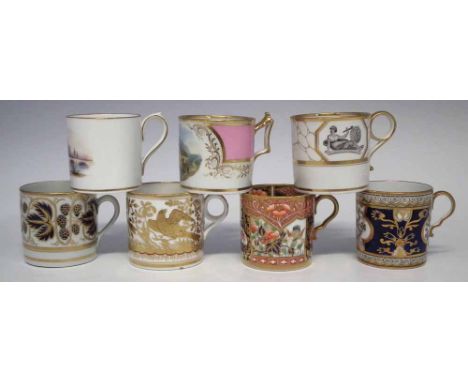 Seven English porcelain coffee cans   by Flight Barr and Barr painted with a titled view of Buxton, Davenport, Spode, Minton,