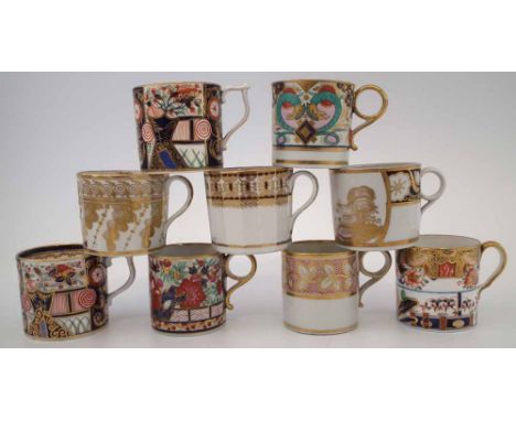 Nine English porcelain coffee cans circa 1820,   by Newhall, Spode, Derby, and Barr Worcester, (9) 6.5cm high     Condition r
