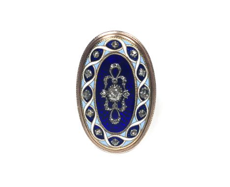 An antique Victorian diamond and enamel 'bagues de firmament' ring in high carat yellow gold English or French, 1840 or later