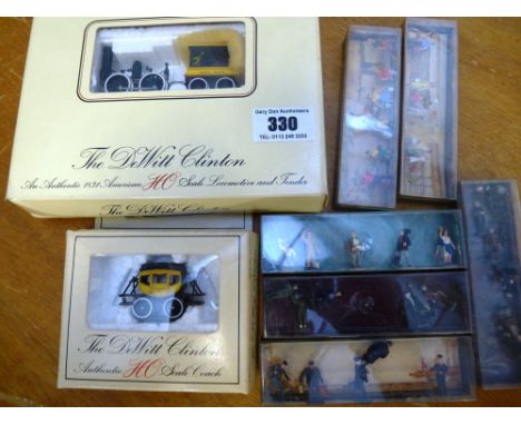 BACHMANN 'THE DEWITT CLINTON' LOCO AND CARRIAGE AND 6 SETS OF WALTER MERTIN FIGURES