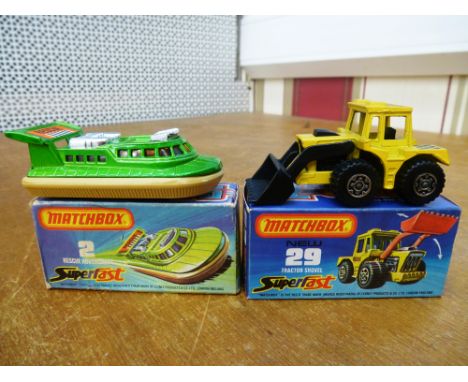 2 BOXED MATCHBOX VEHICLES - NO. 2 RESCUE HOVERCRAFT AND NO. 29 TRACTOR SHOVEL