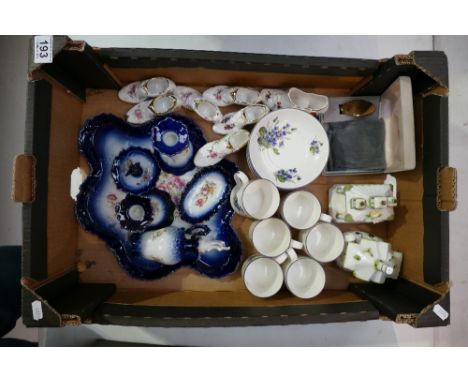 A mixed collection of items to include Crown Staffordshire violet flower decorated part coffee set, blue and white decorative