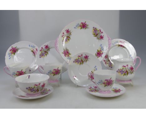 A good collection of Shelley Stocks patterned teaware including cups, saucers, side plates, sandwich plates, etc (21 pieces)