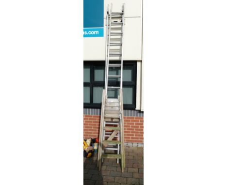 Aluminium two stage ladder with period set of wooden decorators ladders (2) 