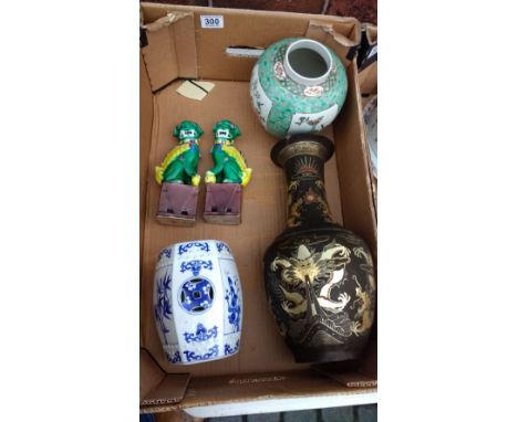 A mixed collection of 19th century items to include Famille Rose Ginger jar, ceramic lion dogs etc 