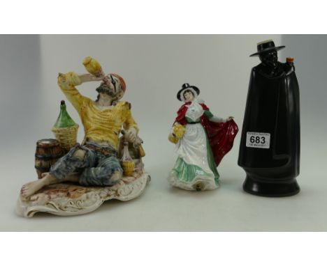 Royal Doulton character figure Wales HN3630 from the Ladies of British Isles series, Wedgwood character decanter and Capo sty