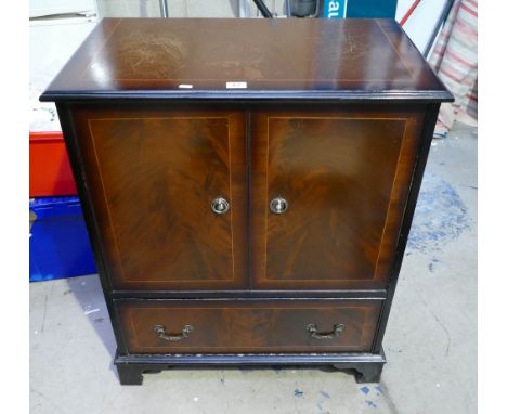 Inlaided mahogany drinks cabinet with single drawer and mahogany standard lamp with floral shade (2)