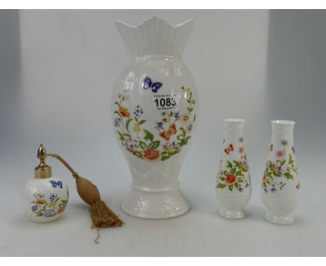 A collection of Aynsley Cottage garden items to include large vase, spill vases and perfume decanter height of tallest 31cm (
