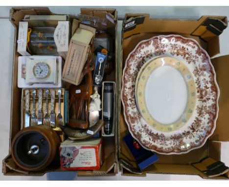 A mixed collection of  items to include large brown and white Johnsons meat platter, Churchill ironstone dinner plates, boxed