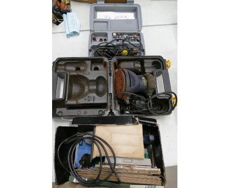 A collection of power tools to include Dremel complete with attachments, P Pro 300W orbital sander and boxed Wicks profession