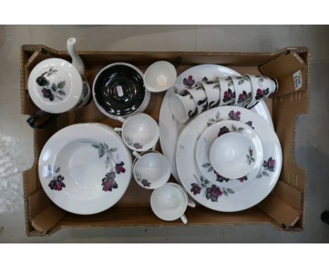 A large collection of Royal Albert Masquerade dinnerware to include side plates, dinner plates, cups, saucers, pasta bowls, c