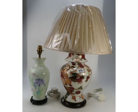 Large ceramic floral table lamp together with smaller similar item with Chinese influence (2) 