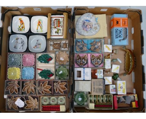 A good collection of early Wade boxed trinket items to include Viking bowl, Holly candlesticks, Crackle dishes, baby tortoise