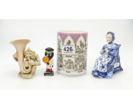 A mixed collection of items to include unmarked bisque figure of monkey playing trombone, Robinsons Jam advertising figure, W