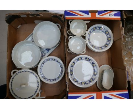 A collection of Villeroy & Boch dinnerware in the Cadiz pattern to include dinner plates, side plates, soup bowls, (2 trays)