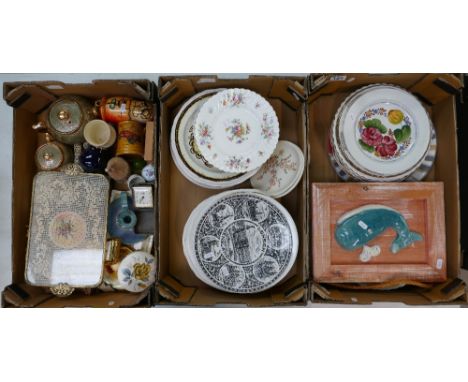 A mixed collection of items to include Gibsons stoneware teapots, Kirsten Lord art pottery candlestick, dinner plates, hand p