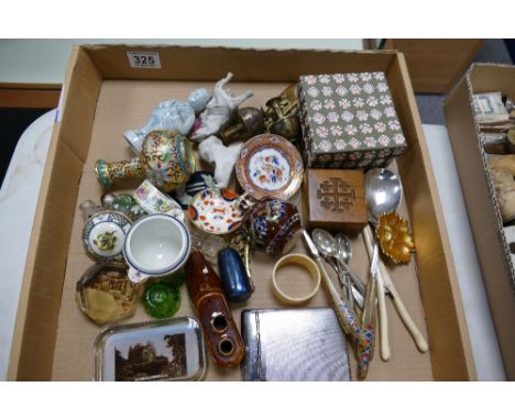 A mixed collection of items to include oriental snuff bottles, enamel vases, ceramic dishes, cigarette cases etc 