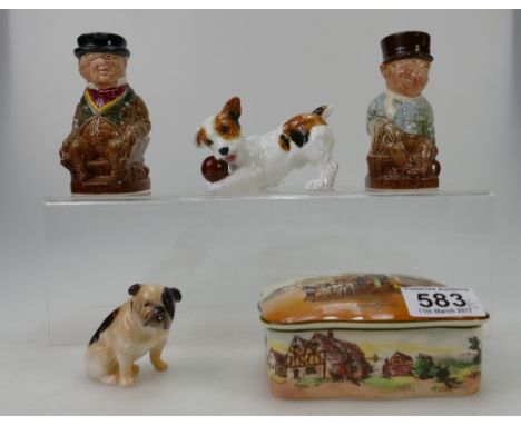 A collection of Royal Doulton items to include small Toby jugs Mr Pickwick D6261 and The Fat Boy D6264, together with small t