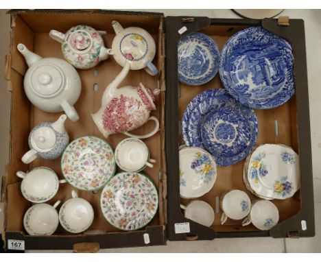 A mixed collection of ceramic items to include Woods blue and white, cups, saucers, Copeland Spode Italian design salad bowl,