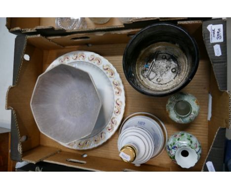 A mixed collection of items to include Hancocks and Son Rosetta patterned vase, imitation Chinese vase, Coronaware footed art