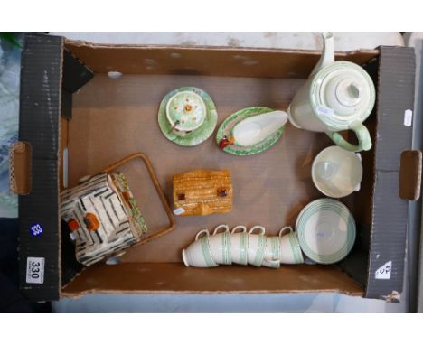A mixed collection of items to include Newhall pottery art deco coffee set in the Nirvana design to include cups saucers, sug