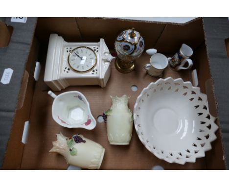 A mixed collection of items to include Wedgwood cream ware mantle clock, similar bowl, House of Fabergé musical egg, Royal Do