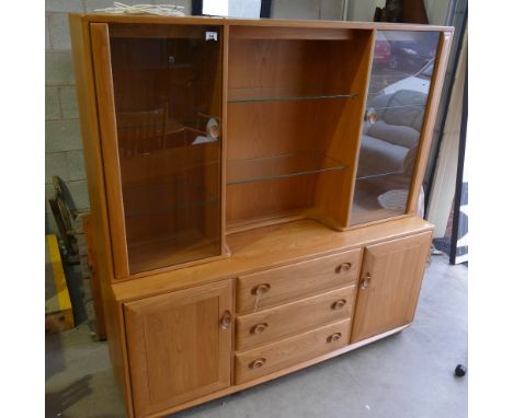 Mid century light oak Ercol display cabinet on sideboard 