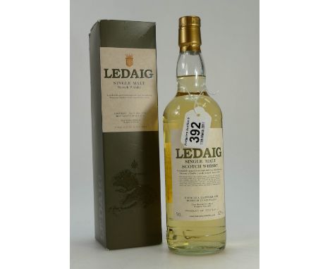Boxed Ledaig single malt scotch whiskey distilled and manufactured in Scotland by Burn Stewart distillers Glasgow 