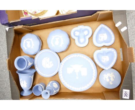 A good collection of Wedgwood jasper ware items to include vases, trinket boxes, ashtrays, wall plaques etc (12)