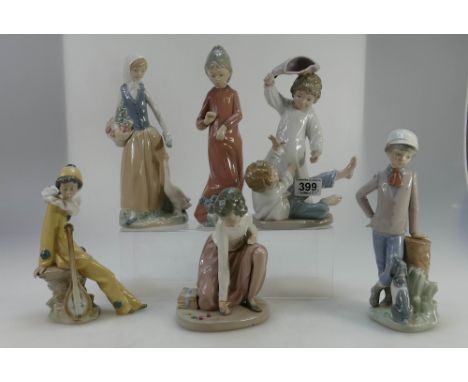 A mixed collection of Nao figures to include children playing, young girls with ducks, clowns, etc (some damages) (6)