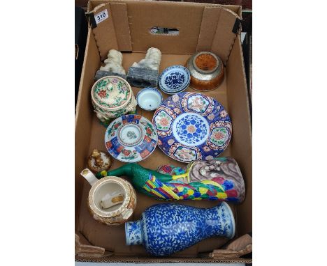 A mixed collection of oriental pottery items to include Japanese Censor plates etc
