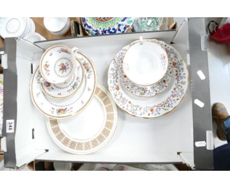 A mixed collection of ceramic plates and trios to include Spode show room sample hand painted cabinet plate, Royal Doulton Gl