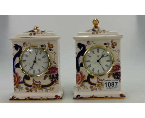 Masons mantle clock in the mandalay design together with similar damaged item (broken piece attached) height 20cm (2)