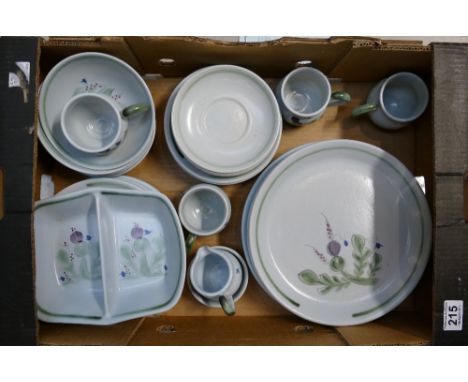 A collection of Buchan thistle stoneware dinner set to include dinner plates, bowls, milk jug, cups, sides plates etc  