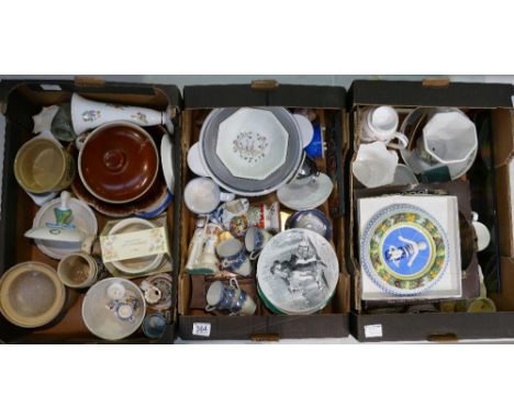 A mixed collection of items to include commemorative plates, kitchenalia, assorted ceramic items. (3 trays)