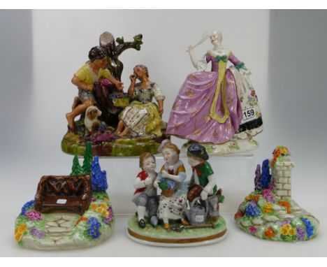A collection of English type ceramic items including Staffordshire type figures and ornaments (5) 