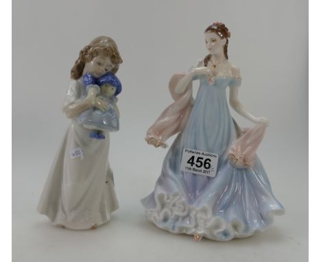 Royal Worcester figure With all my heart CW504 together with Nao figure of girl holding toy doll (boxed) (2)