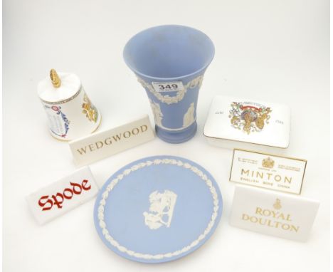 A mixed collection of items to include Royal Doulton, Spode, Wedgwood and Minton cabinet display stands, commemorative cups a