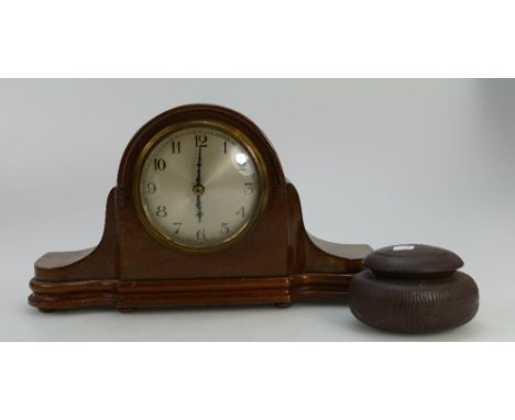 Oak cased mantle clock together with small oriental trinket box