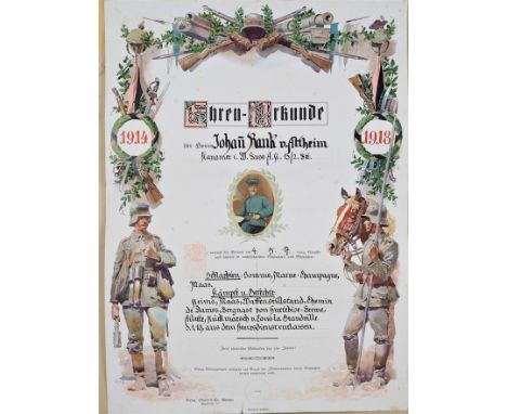 1. WK, Ehren-Urkunde, Kanonier im Württembergischen Fußartillerie-Regiment Nr. 13Große Ehren Urkunde 1914-1918 für die Teilna