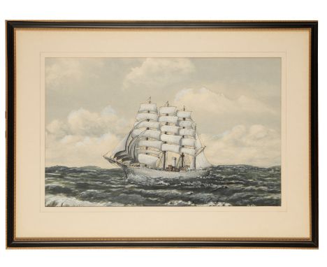 NAT GORDON (20th century) 'Sir Lancelot' study of a tea clipper in choppy seas, signed and dated '73 lower right, watercolour