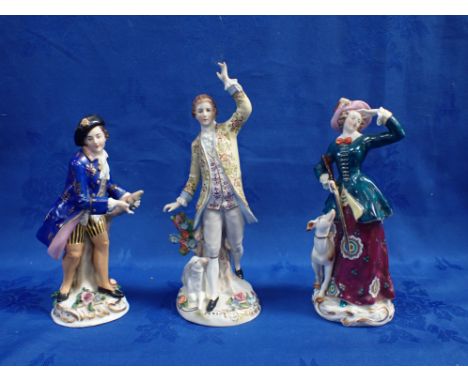 THREE CONTINENTAL CERAMIC FIGURES some damage and repairs, 22.5cm high 