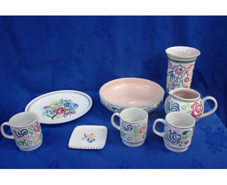 A COLLECTION OF TRADITIONAL POOLE POTTERY CERAMICS signs of use on the mugs (one is cracked)