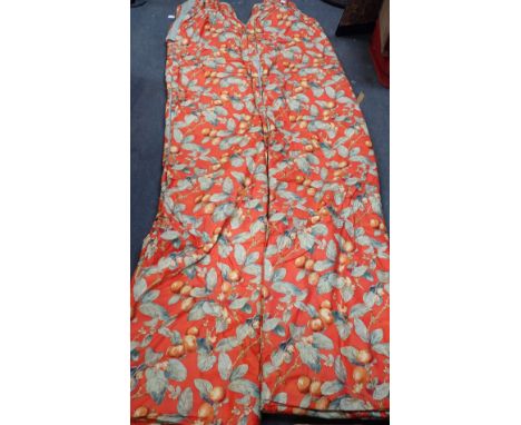 A PAIR OF COUNTRY HOUSE STYLE CURTAINS lined and interlined with buckram headings, 230 long, 200 wide (mouse damage)&nbsp;