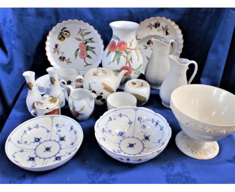 A QUANTITY OF WORCESTER 'EVESHAM' WARE two Royal Copenhagen bowls (a/f), two Victorian relief moulded jugs and a Wedgwood Que