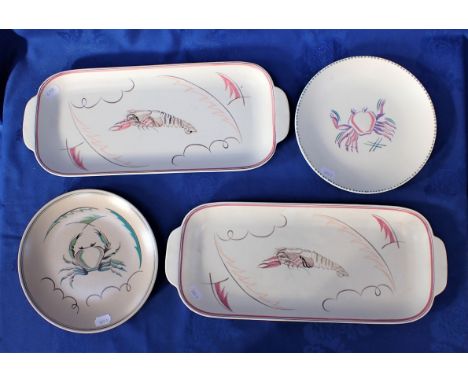 TWO POOLE POTTERY LOBSTER SERVING DISHES and two crab plates (4)