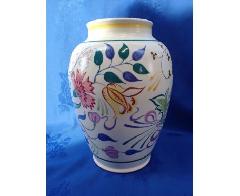 A POOLE POTTERY VASE WITH TRADITIONAL DECORATION 25cm high