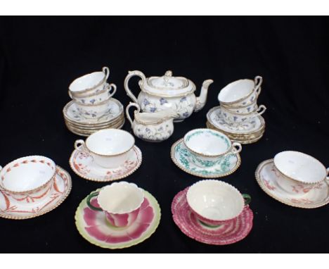 A SPODE CAMPANULA TEA SERVICE FOR SIX with other decorative tea wares