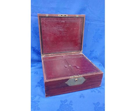 A WILLIAM IV TRAVELLING WRITING BOX, WITH SILVER INKWELL AND SILVER LIDDED BOX (formerly leather covered) fitted a Bramah loc
